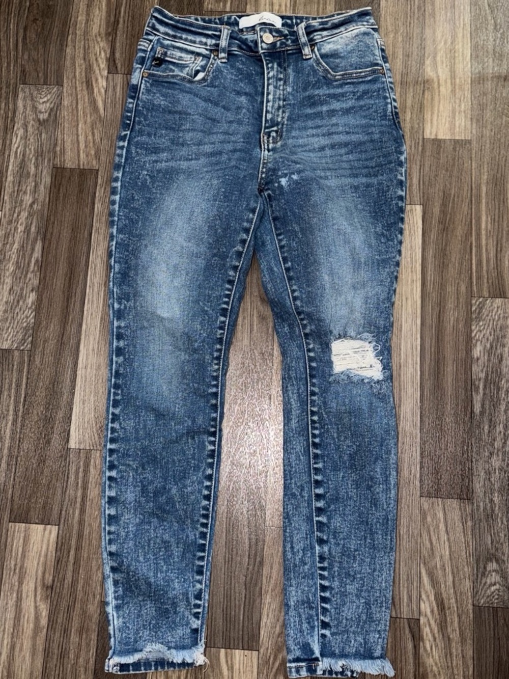 KanCan Women's Skinny Mid-Blue Distressed Jeans